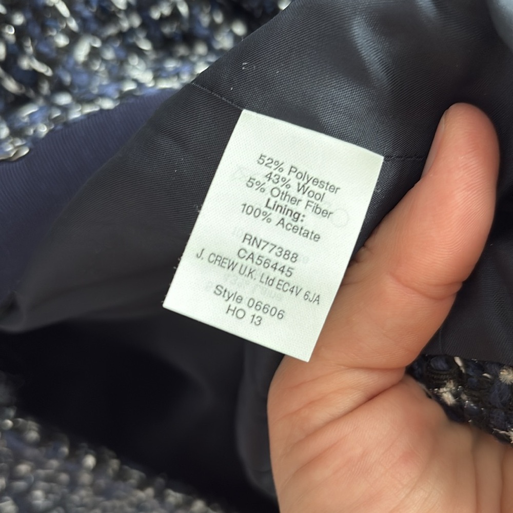 J. Crew  Navy, black metallic crop Tweed Jacket, size 8, new - Picture 6 of 8